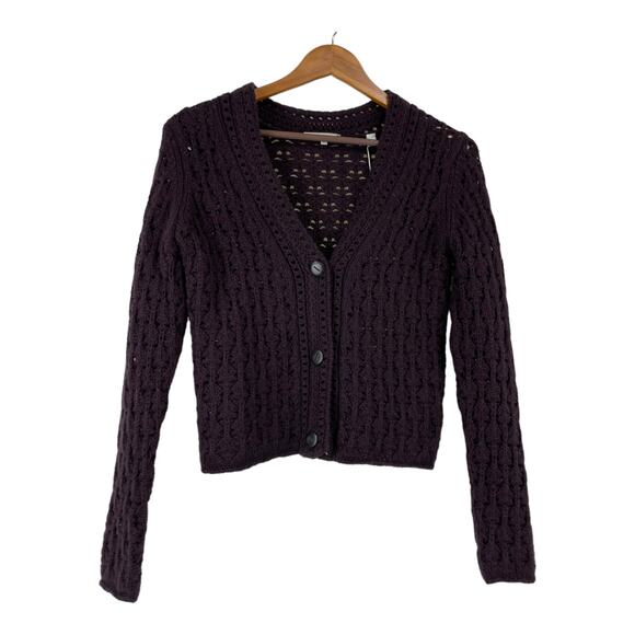 Vince NWT Crochet Wool Cashmere Blend Knit Cardigan Size XXS Purple Button Front - Picture 5 of 14